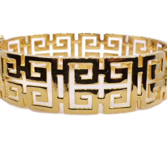 Technibond Substantial 925 Sterling Silver Gold Plated Greek Key Bangle Bracelet - Picture 1 of 6